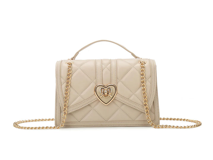 Aspen Beige Quilted Faux Leather Gold Chain Cross Body Shoulder Bag