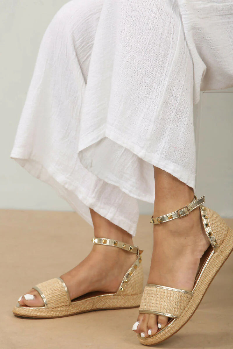 Monaco Gold Studded Closed Back Espadrille Flatform Sandals