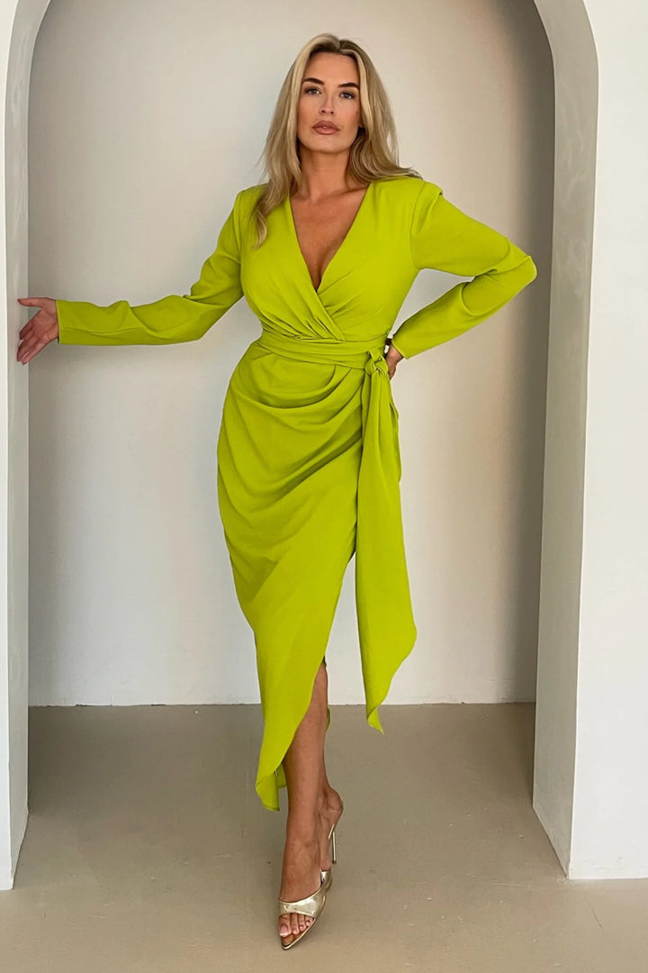 Bria Lime Wrap Long Sleeve Maxi Dress