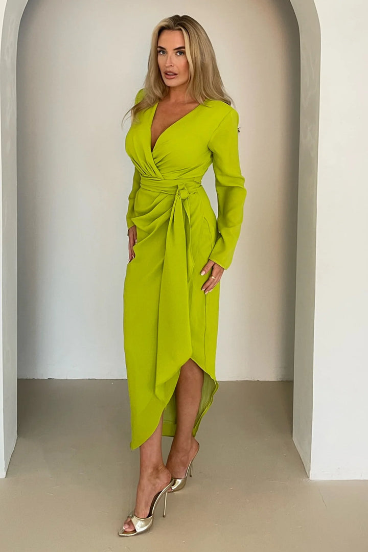 Bria Lime Wrap Long Sleeve Maxi Dress