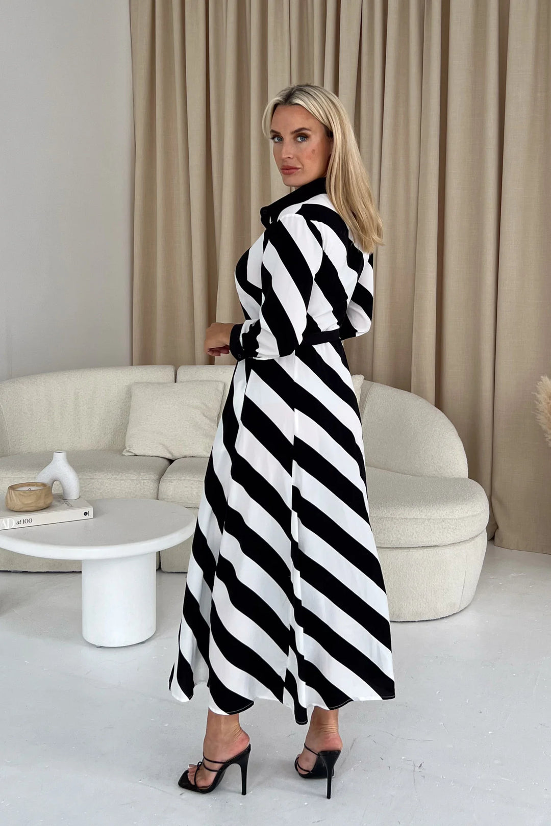 black and white striped dresses for women Callie Striped Maxi Dress-Black/Cream L