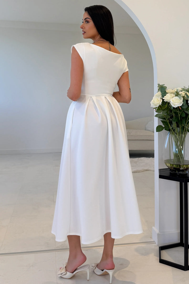 Betty White Asymmetric Neckline Skater Midi Dress With Pockets
