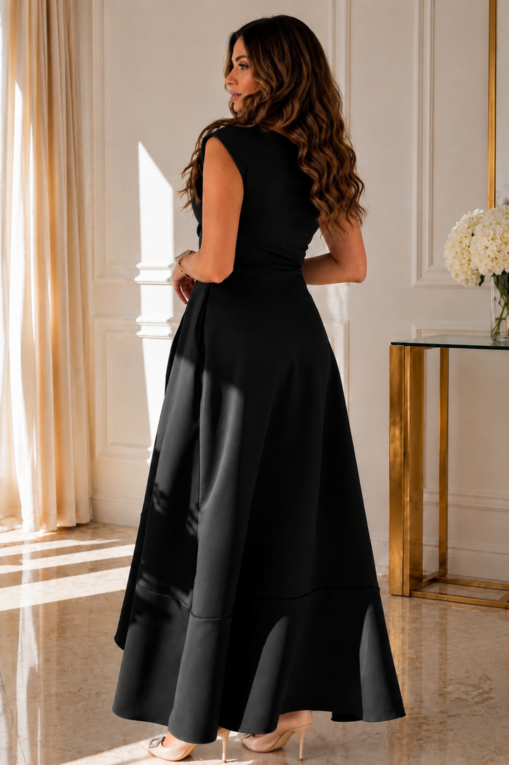 Florie Black Asymmetric Neckline Maxi Dress