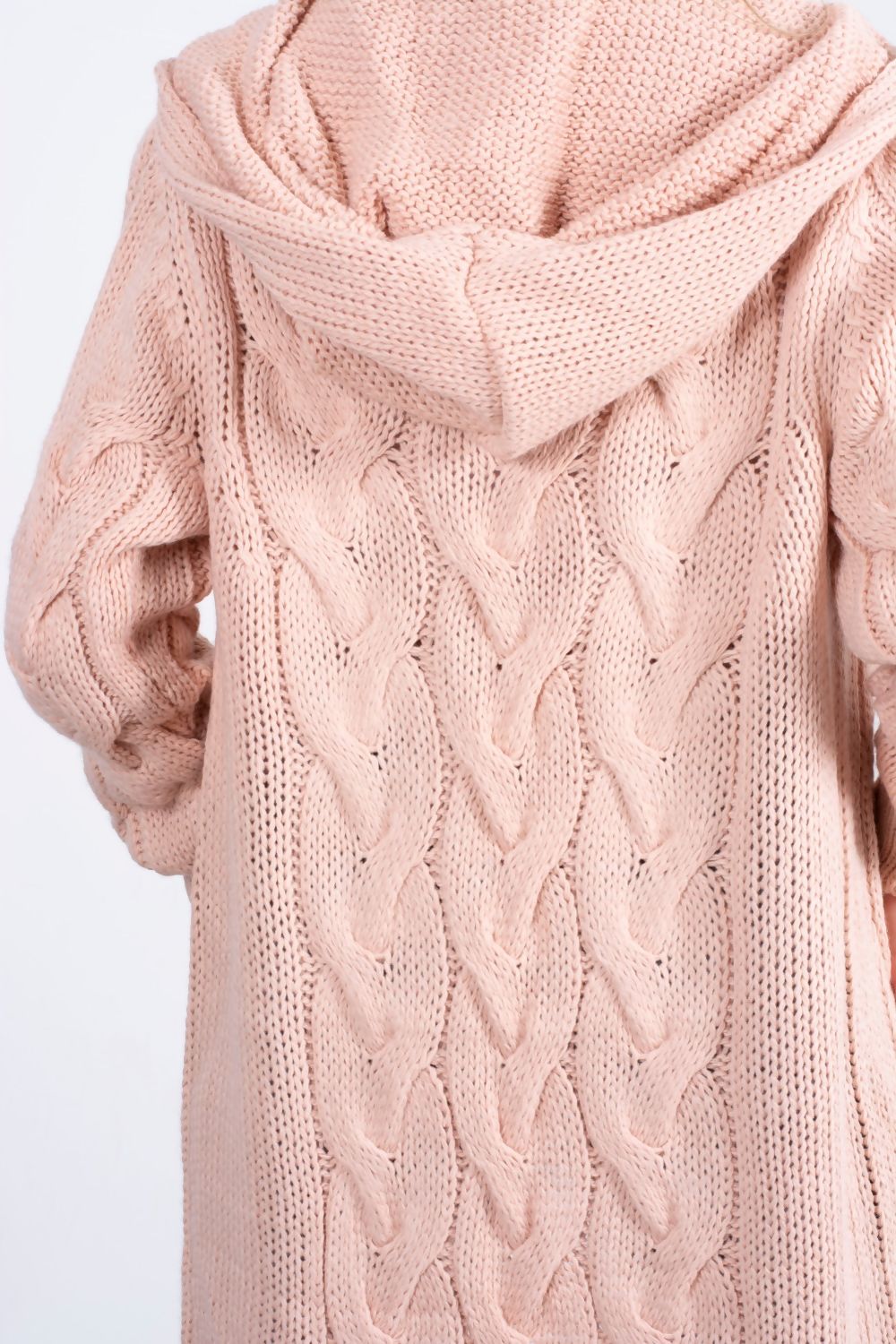 Cara Dusty Pink Chunky Cable Knit Long Hooded Cardigan