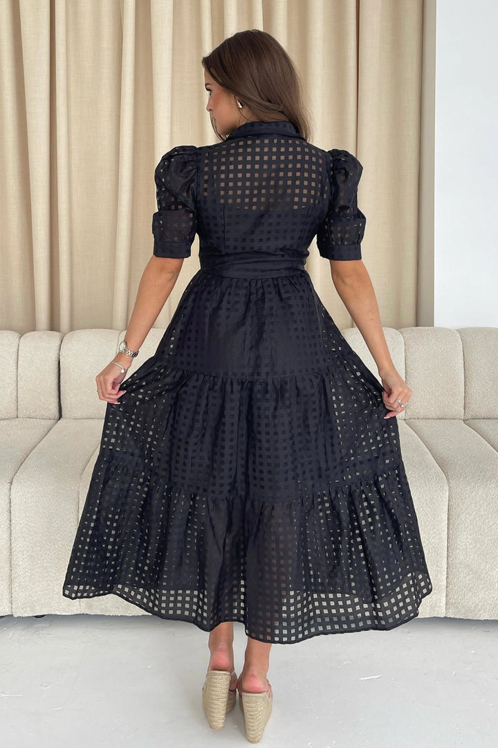 Cici Black Check Patterned Organza Shirt Dress - CHECK SIZING