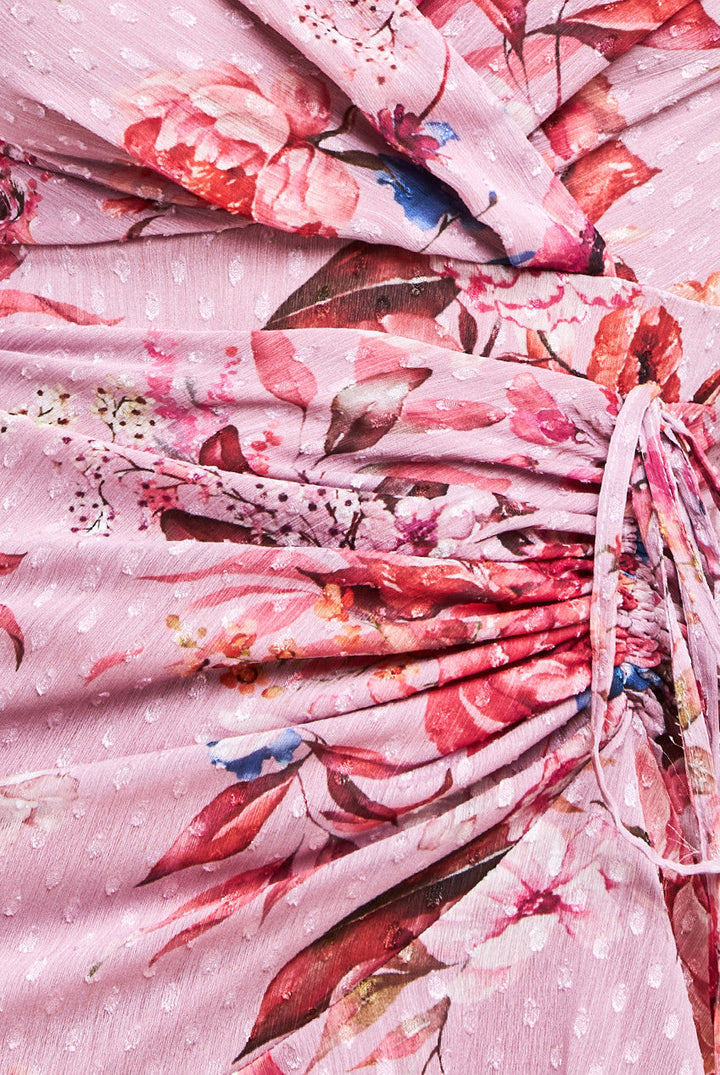 Rosalie Pink Floral Dip Hem Short Sleeve Tiered Midaxi Dress