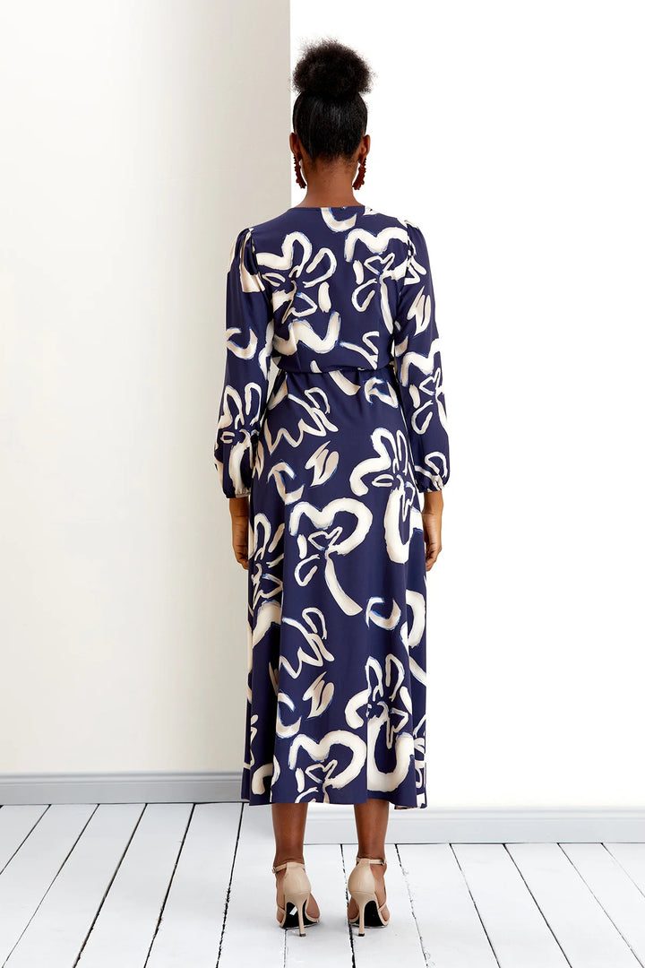 Draped In Luxury Navy Print Belted Wrap Maxi Dress
