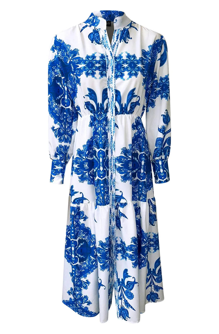 Dionne White & Blue Midaxi Shirt Dress (BELT NOT INC)