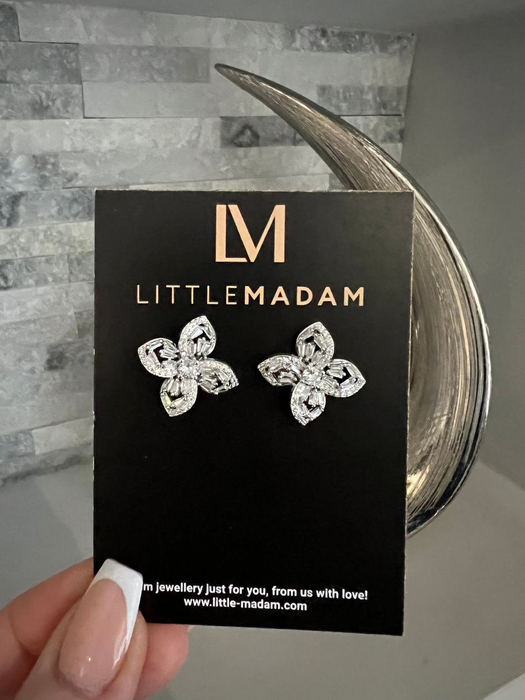 Diamante Encrusted Flower Studs in Silver