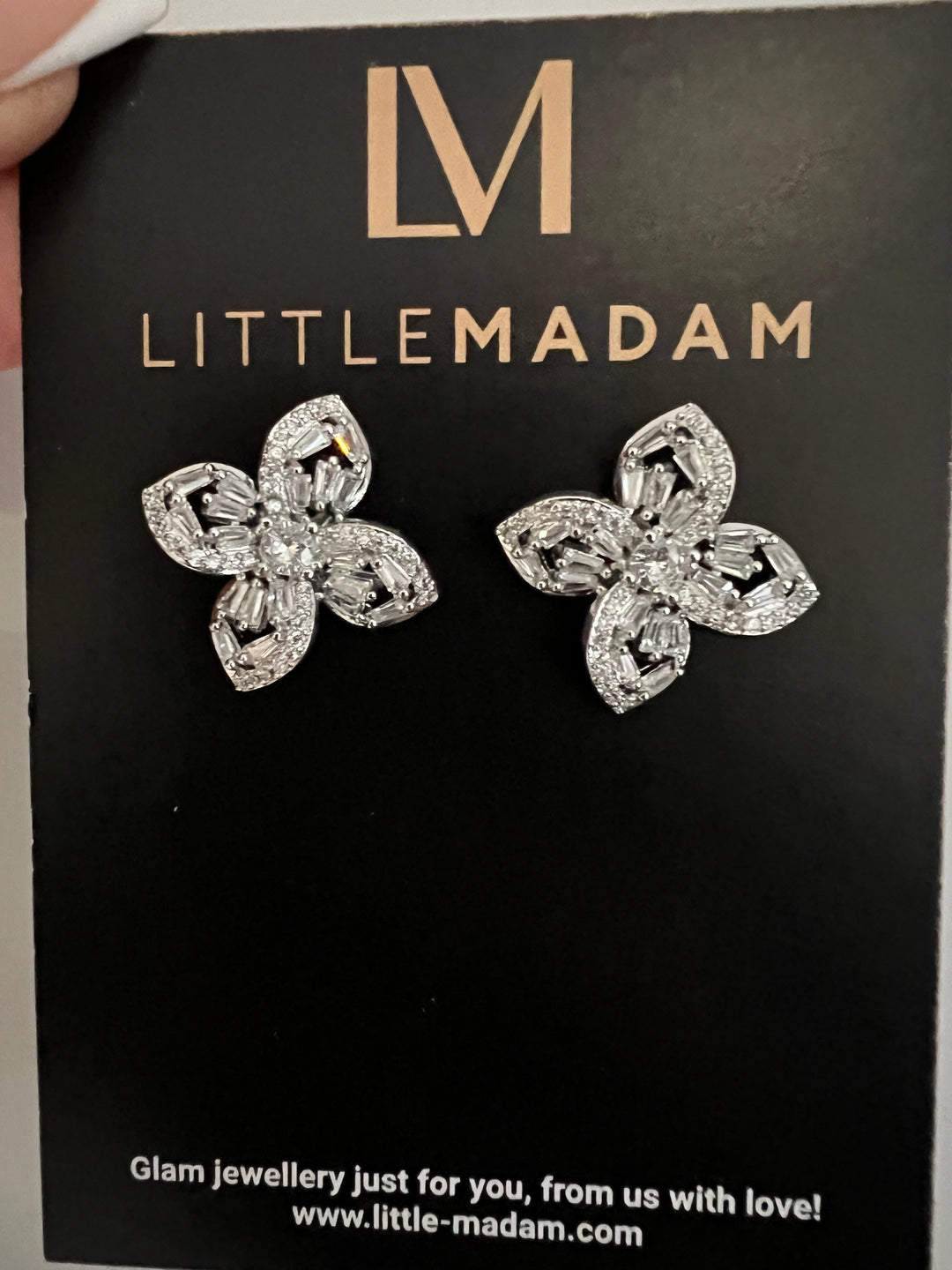 Diamante Encrusted Flower Studs in Silver