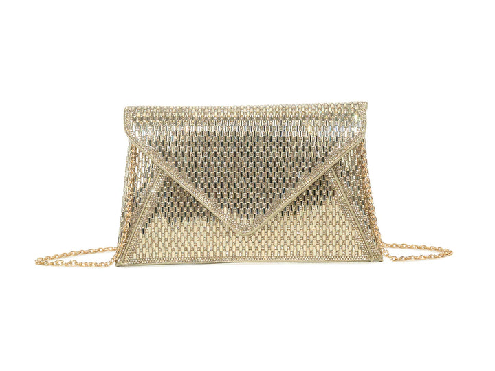 Azaire Crystal Embellished Sparkly Envelope Clutch Bag - Gold