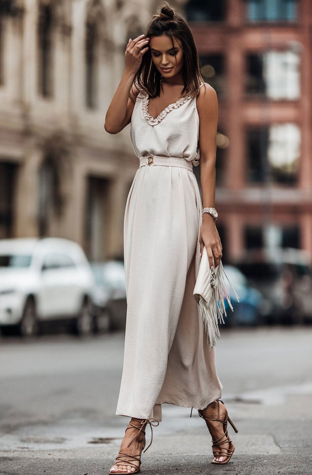 Giovanna Stone Cami Strap Belted Maxi Dress