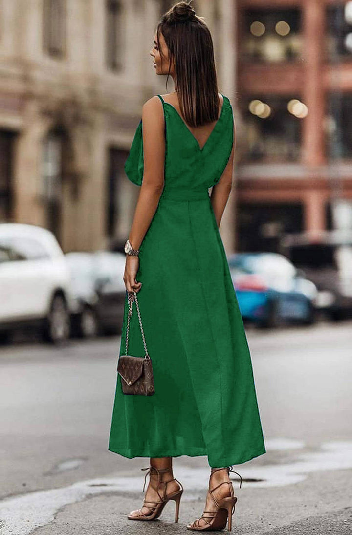 Giovanna Green Cami Strap Belted Maxi Dress