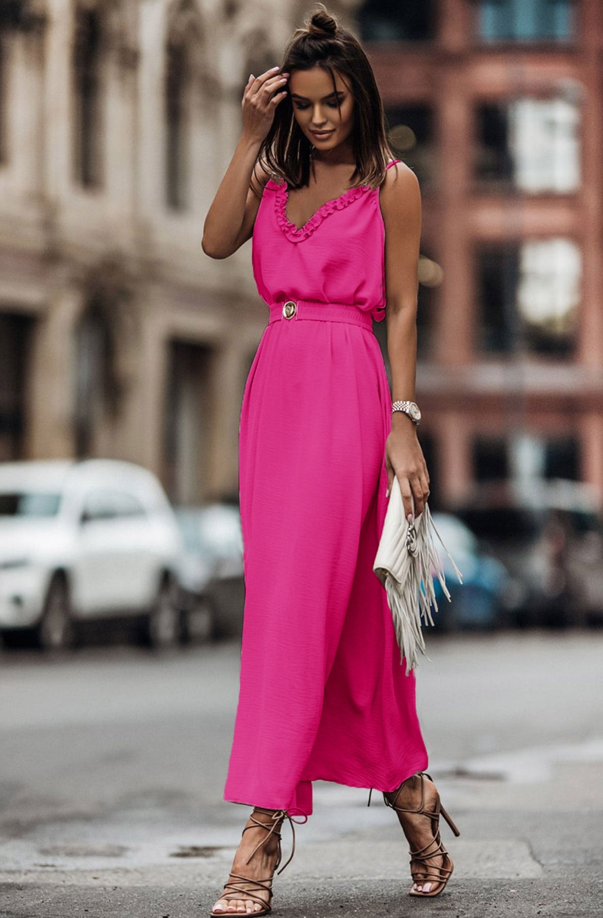 Hot pink clearance maxi dress uk