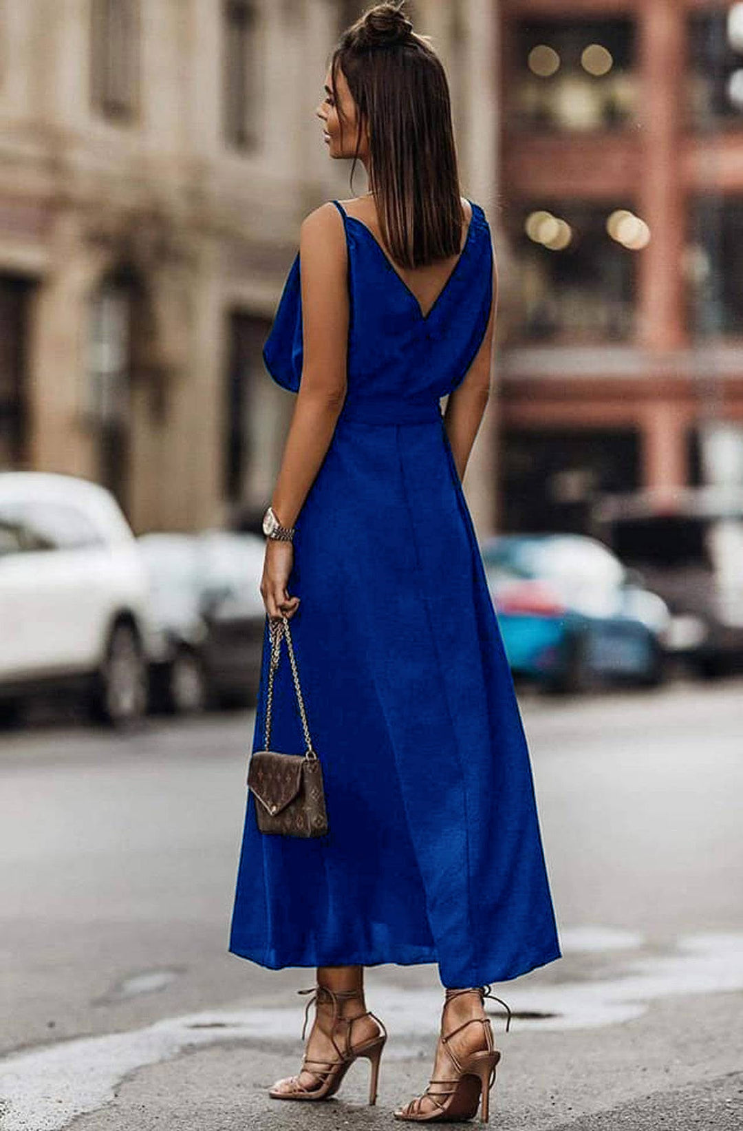 Giovanna Blue Cami Strap Belted Maxi Dress