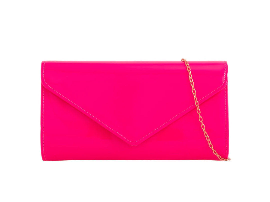 Verona Neon Fuchsia Pink Patent Clutch Bag