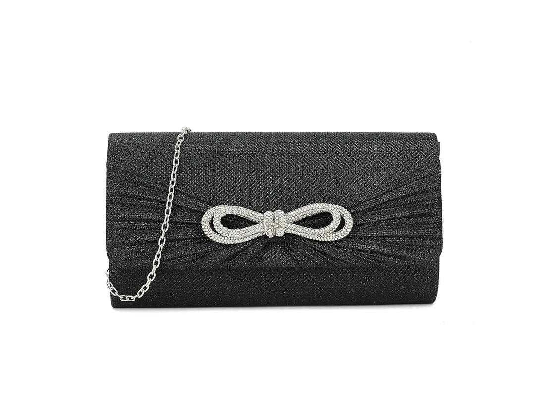 St Tropez Black Sparkly Diamante Bow Clutch Bag