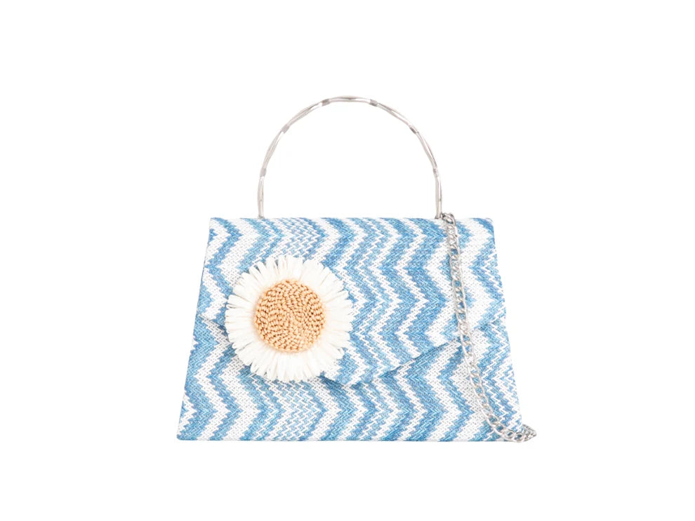 Treviso Blue & White Aztec Daisy Woven Handbag
