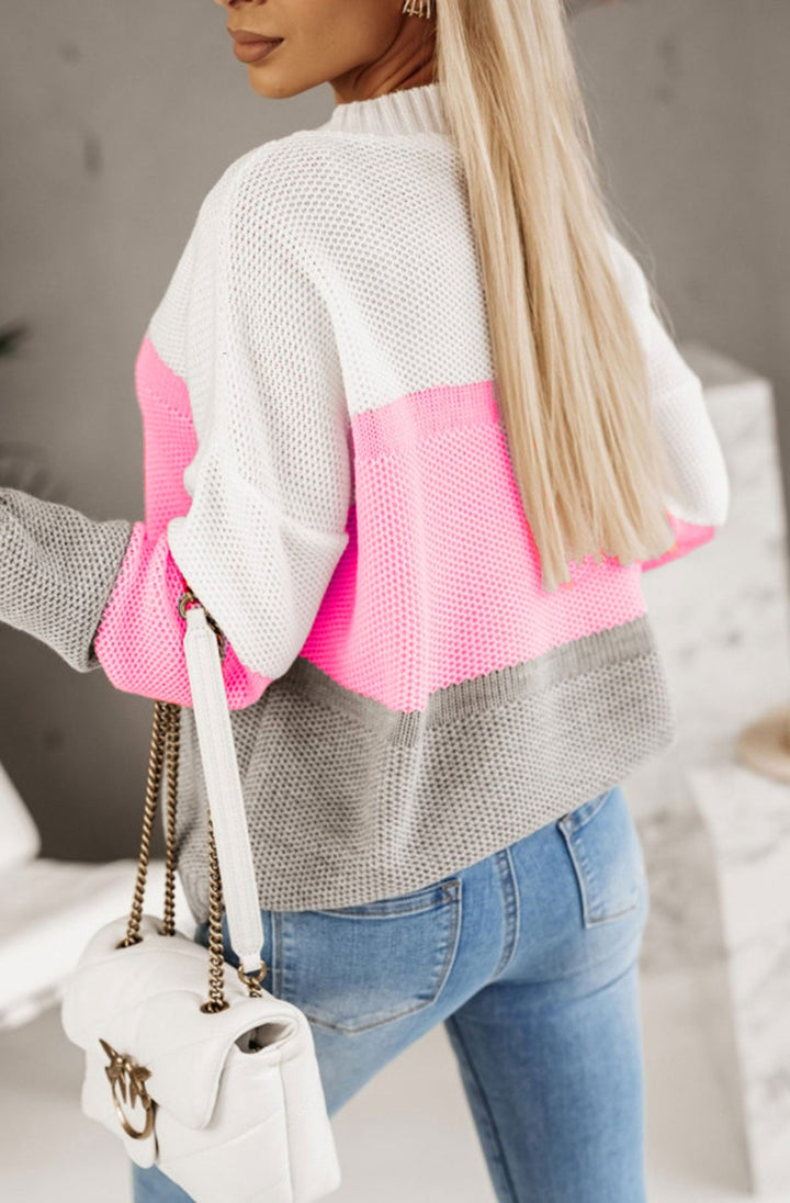 Heidi White Pink Colour Block Knitted Jumper