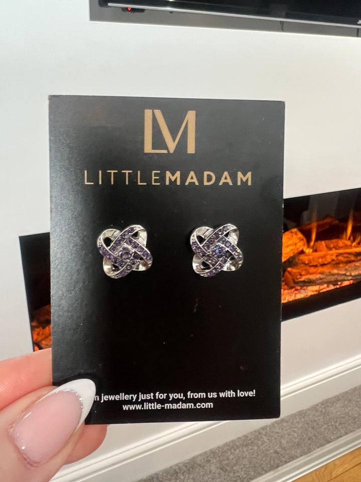 Amethyst Linked Stud Diamante Earrings in Silver