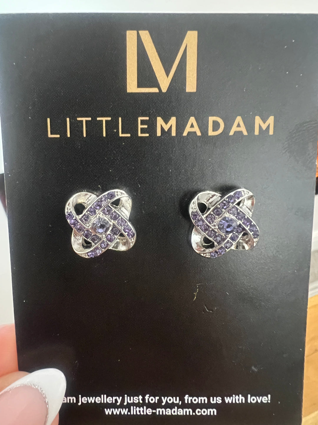 Amethyst Linked Stud Diamante Earrings in Silver