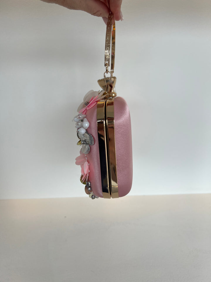 Rio Premium Pink 3D Floral Embellished Clutch Box Bag
