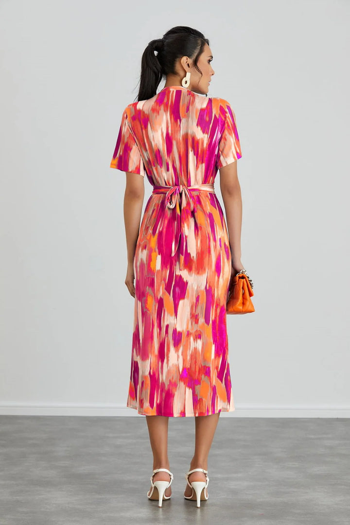 Taylor Pink Abstract Short Sleeve Half Shirt Dress