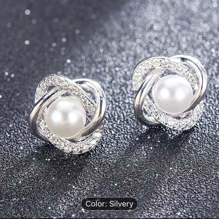 Pearl Stud Diamante Earrings in Silver