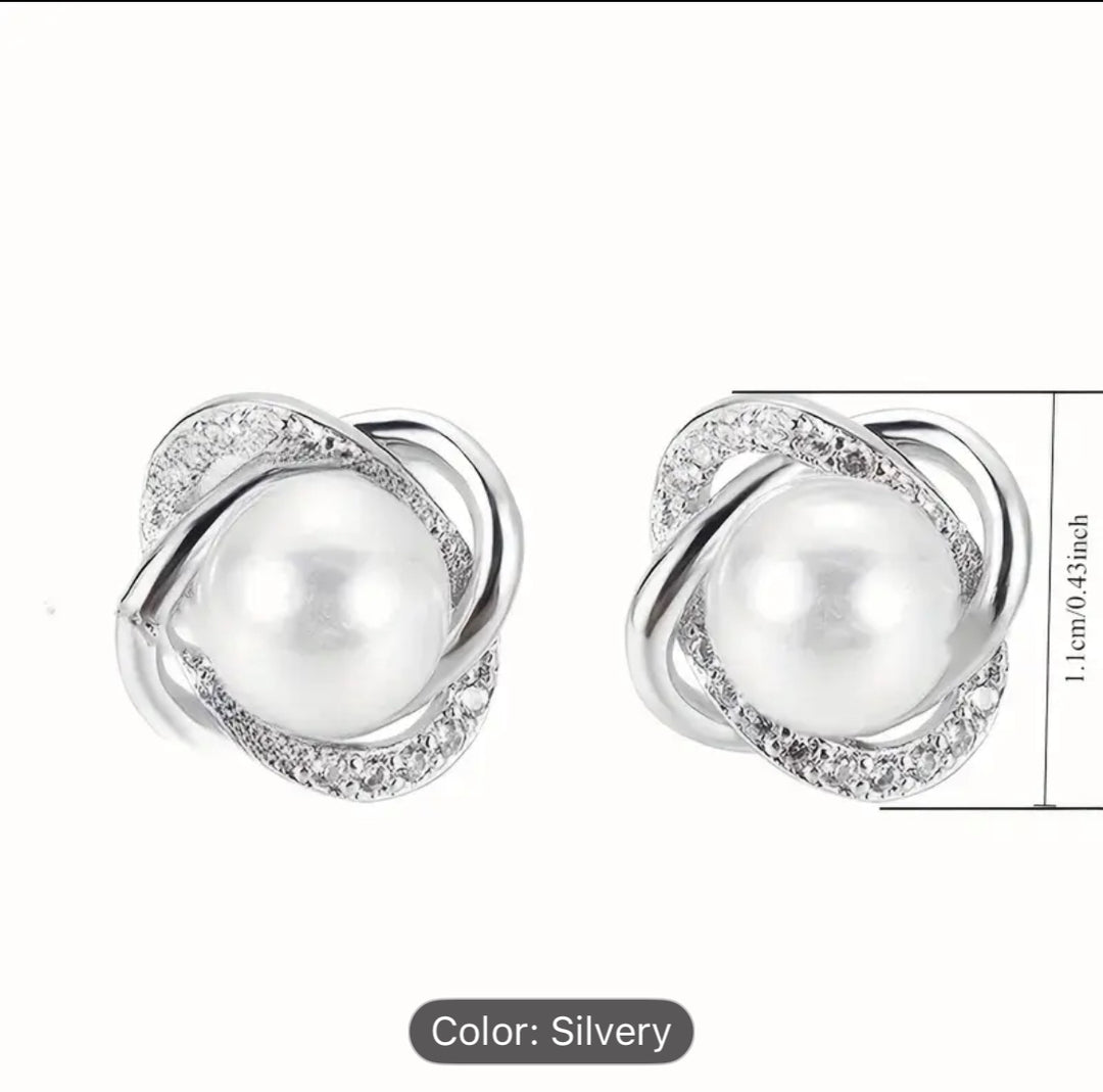 Pearl Stud Diamante Earrings in Silver