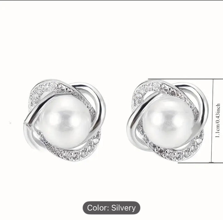 Pearl Stud Diamante Earrings in Silver