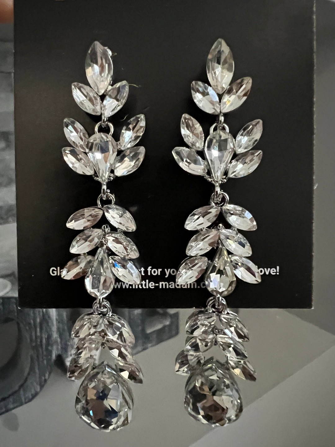 Long Drop Crystal Earrings in Silver