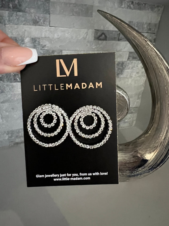 Triple Circle Diamante Earrings in Silver