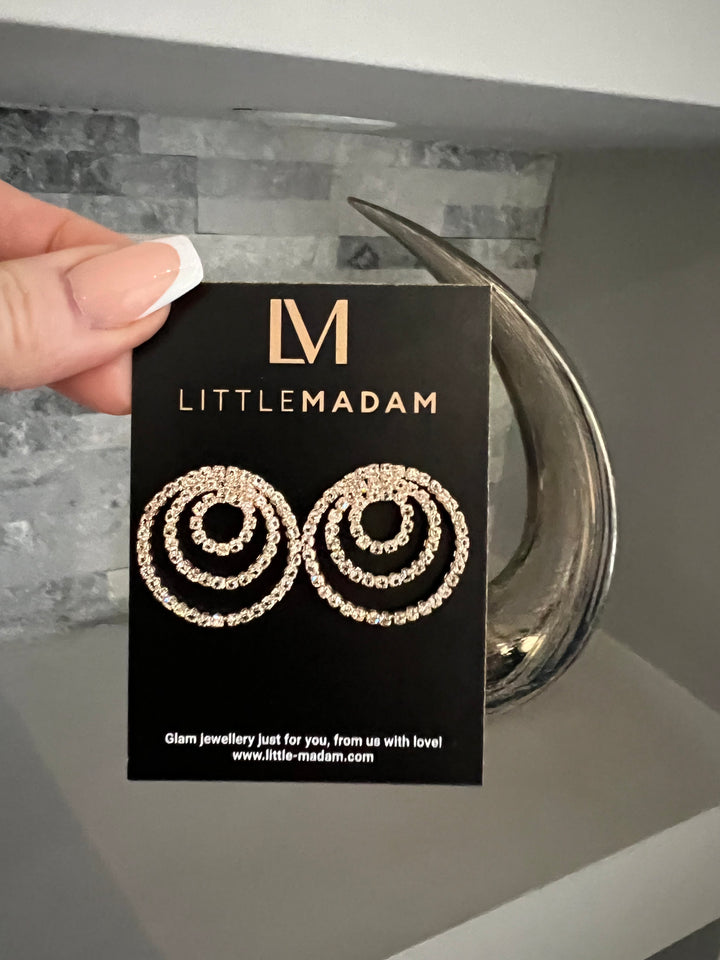 Triple Circle Diamante Earrings in Gold