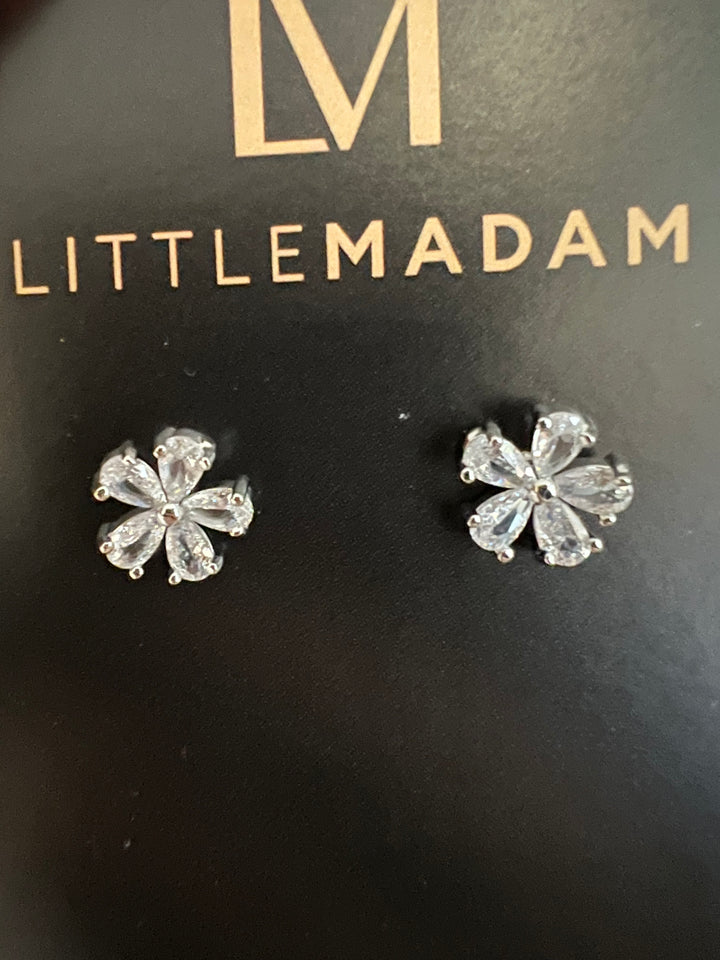 Flower Diamante Studs in Silver