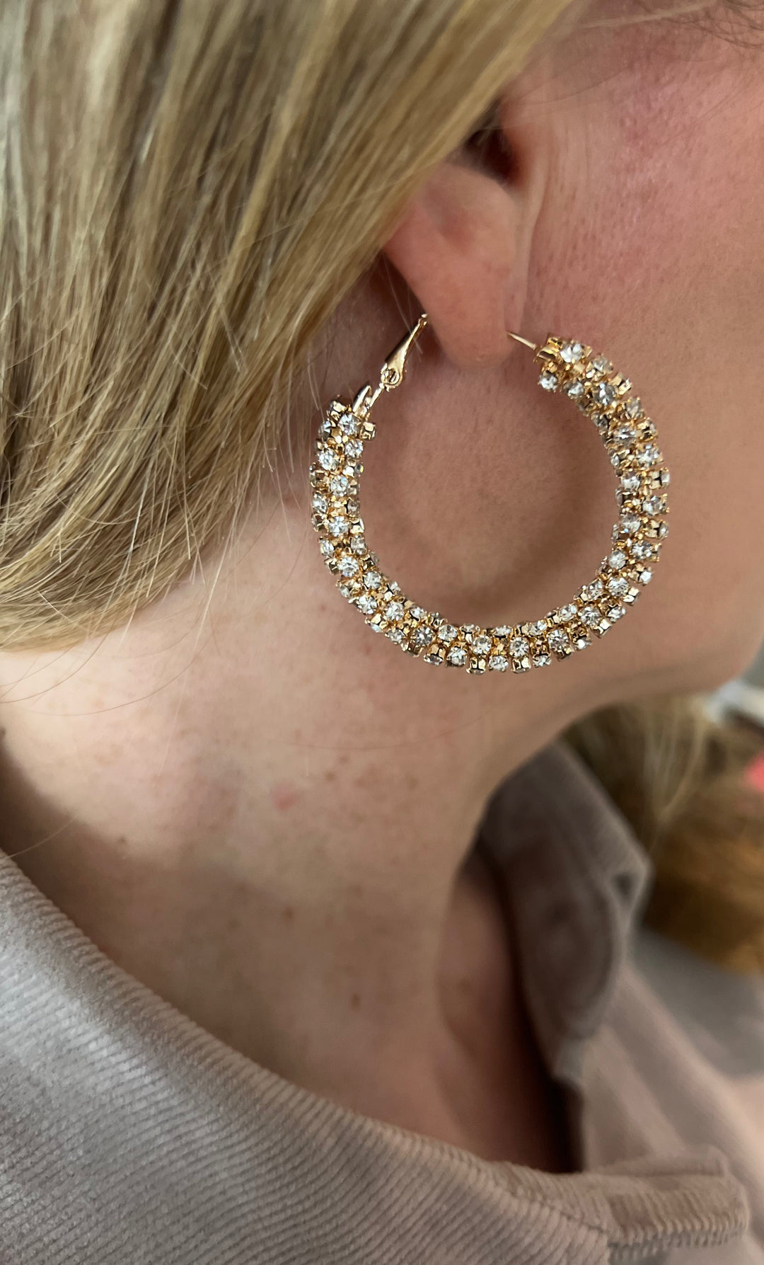 Diamante Chunky Hoop Earrings in Gold