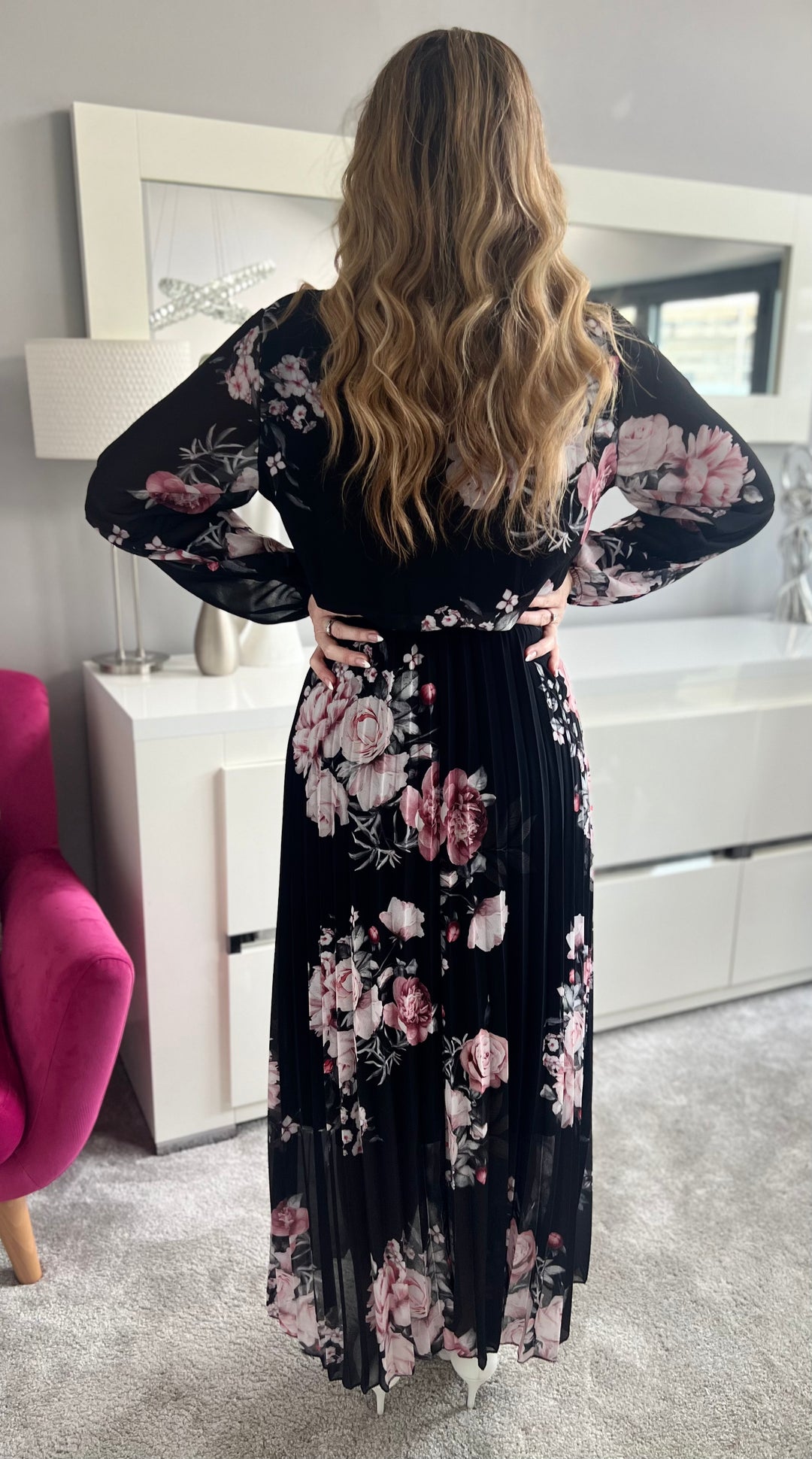 Pink chiffon long sleeve dress online