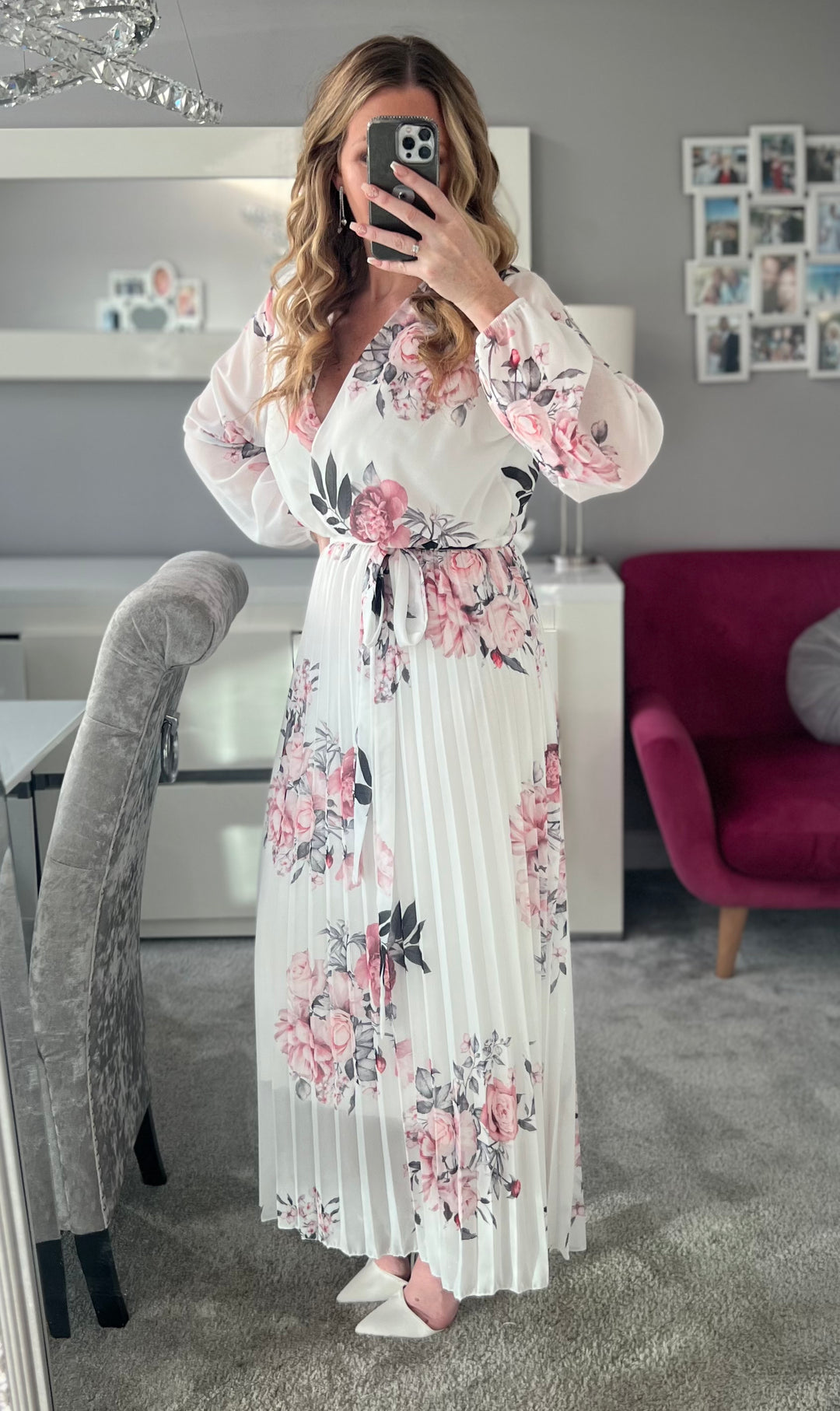 Chiffon maxi dress with sleeves shop