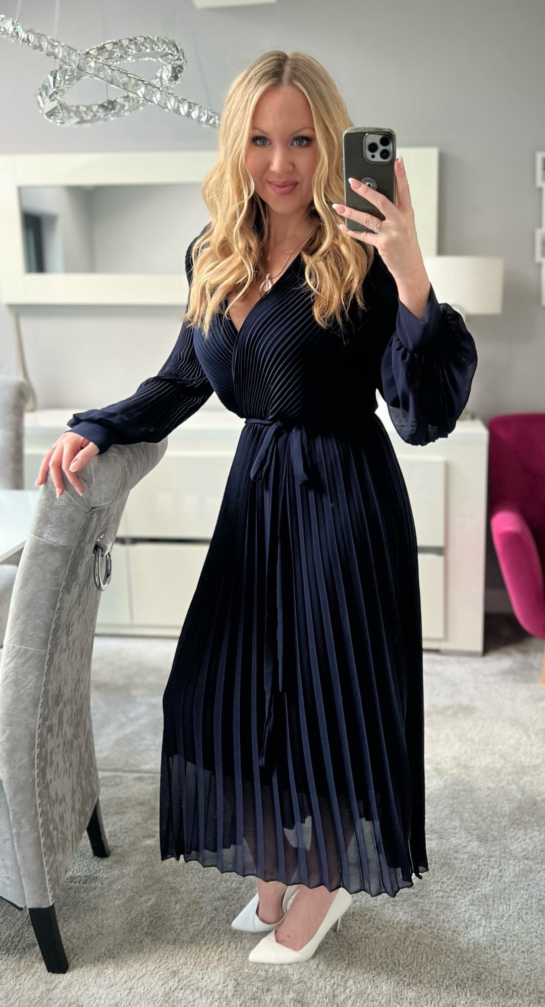 Navy blue long sleeve maxi dress sales