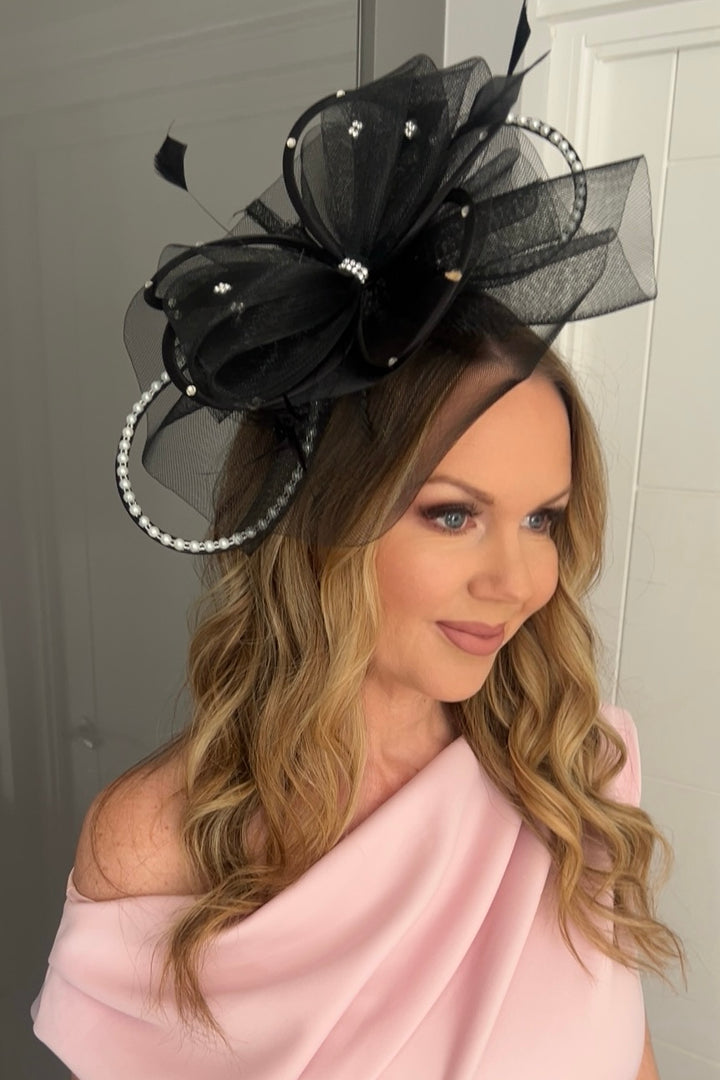 Seraphine Black Diamante Veil Fascinator