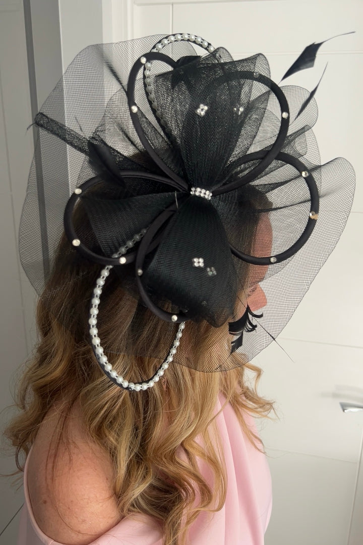 Seraphine Black Diamante Veil Fascinator