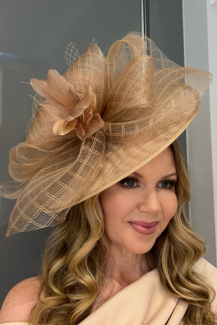 Aurelia Nude Champagne Floral Bow Large Fascinator (PRE-ORDER TO SHIP IN MAY)