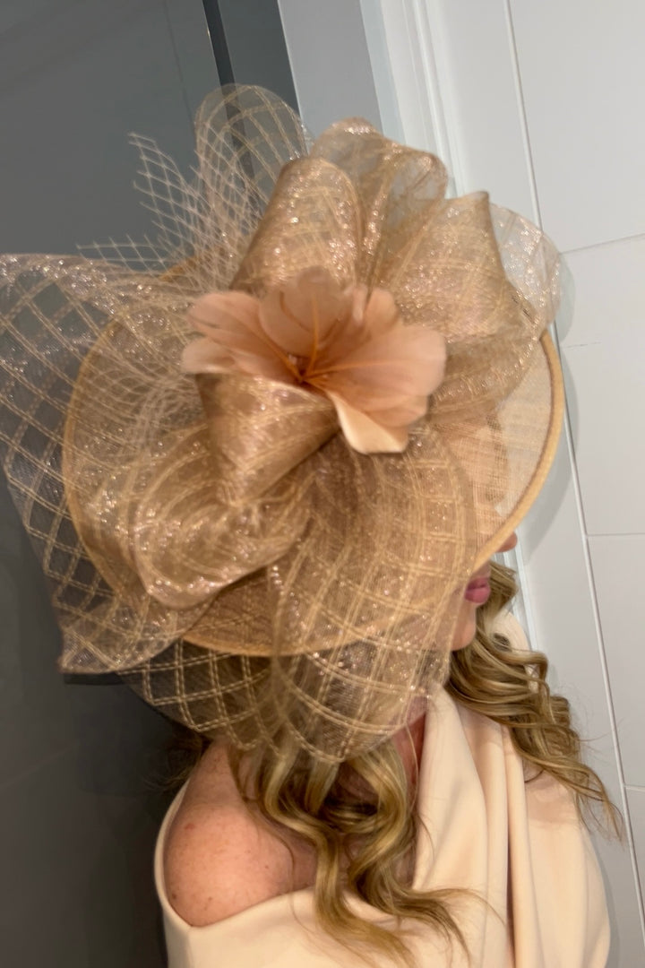 Aurelia Nude Champagne Floral Bow Large Fascinator (PRE-ORDER TO SHIP IN MAY)