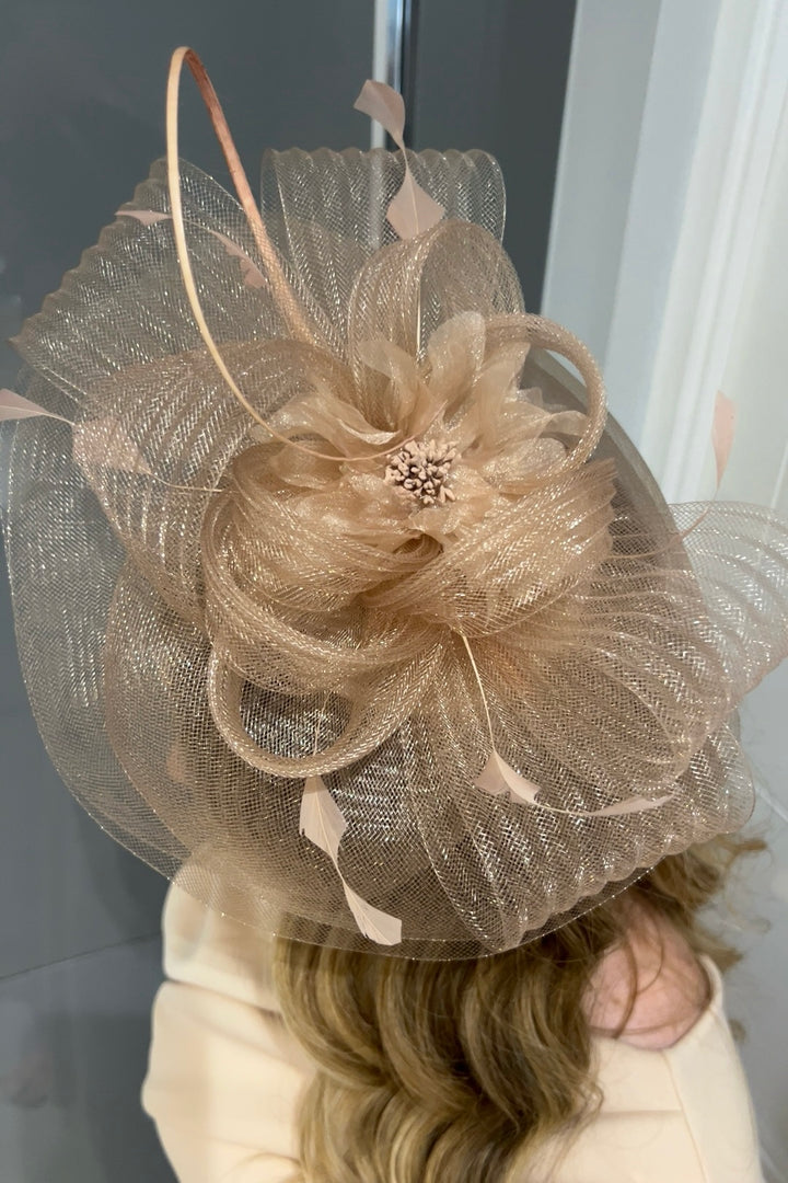 Nova Belle Nude Champagne Loop & Feather Fascinator