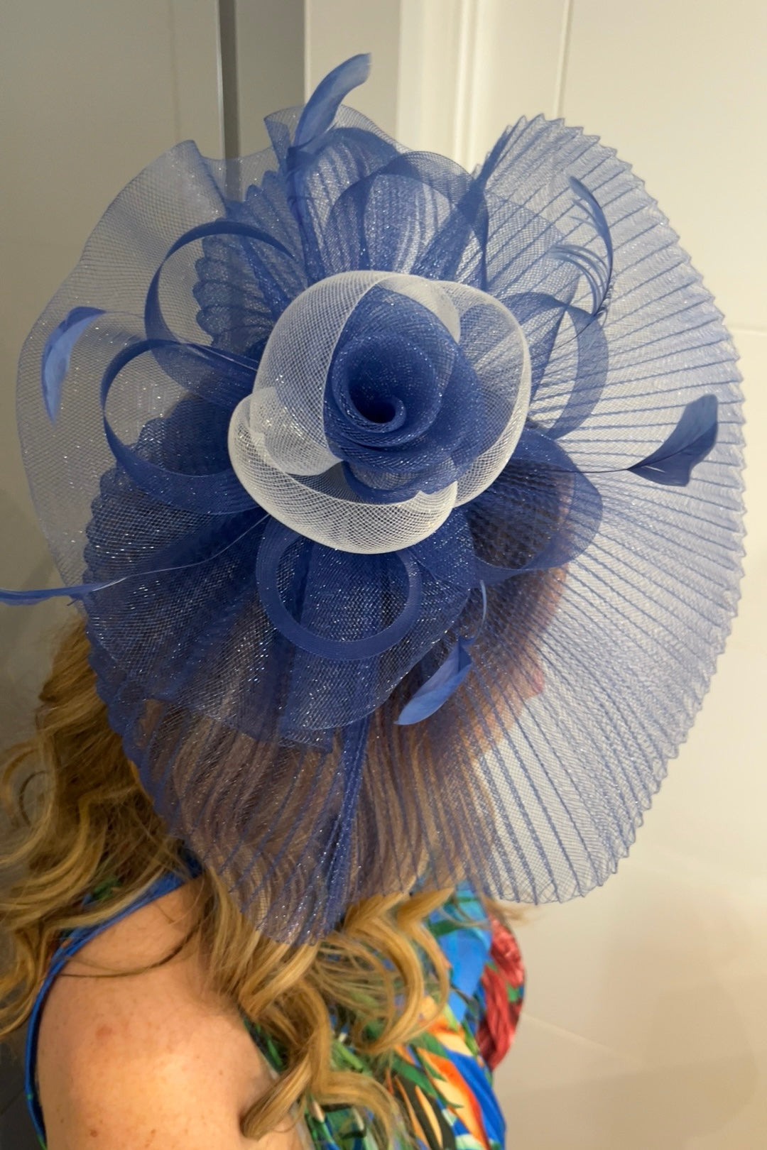 Zarelle Royal Blue Floral Feather Veil Fascinator