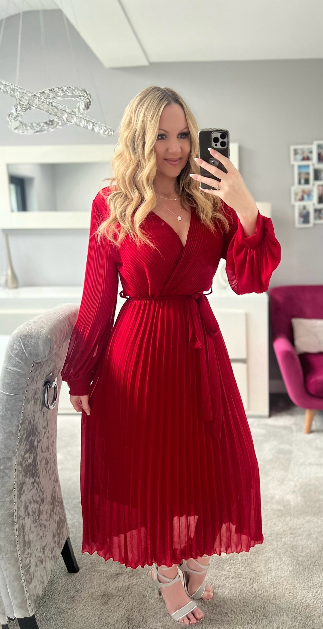 Red long sleeve maxi dress uk clearance