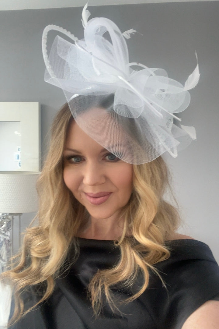Seraphine Pure White Diamante Veil Fascinator