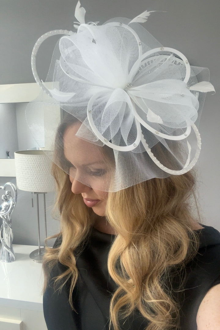 Seraphine Pure White Diamante Veil Fascinator