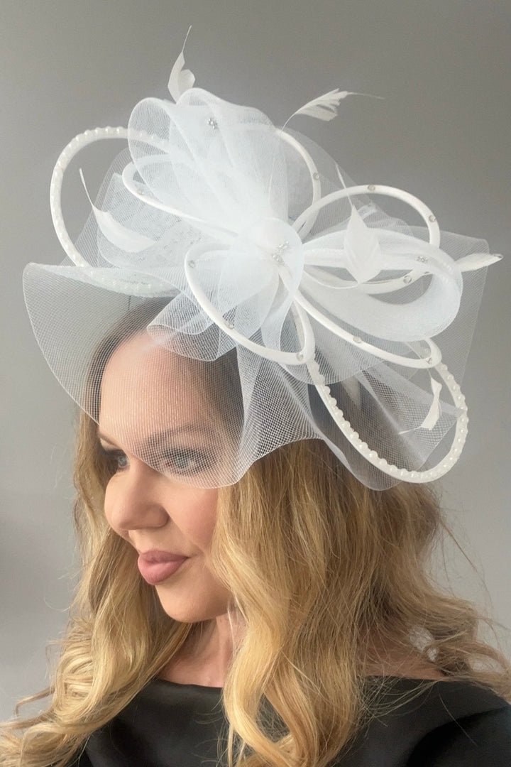 Seraphine Pure White Diamante Veil Fascinator