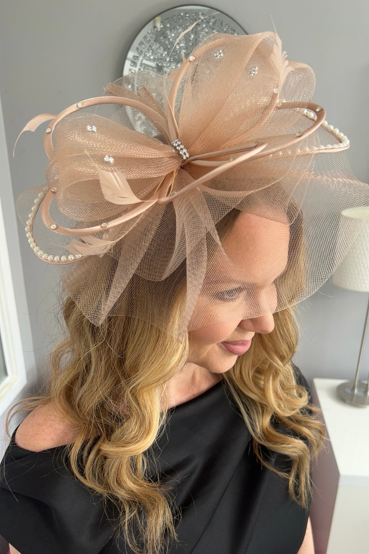 Seraphine Nude Diamante Veil Fascinator