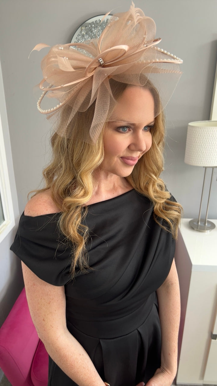 Seraphine Nude Diamante Veil Fascinator
